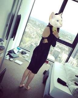 Glasson Black bodycon backless midi dress