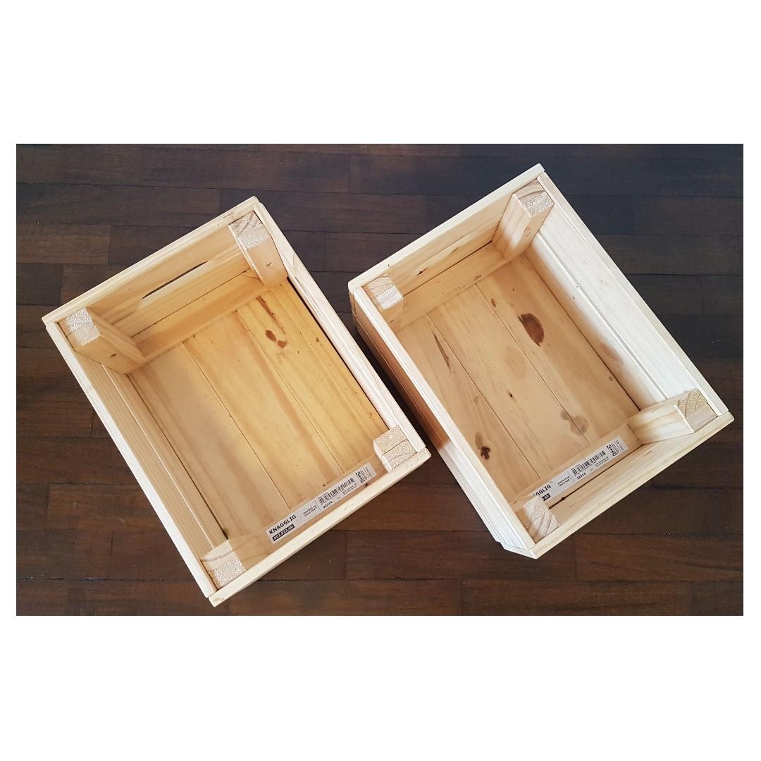 2 Pieces Ikea Knagglig Crate Box Pine Small Furniture Home Decor Others On Carousell