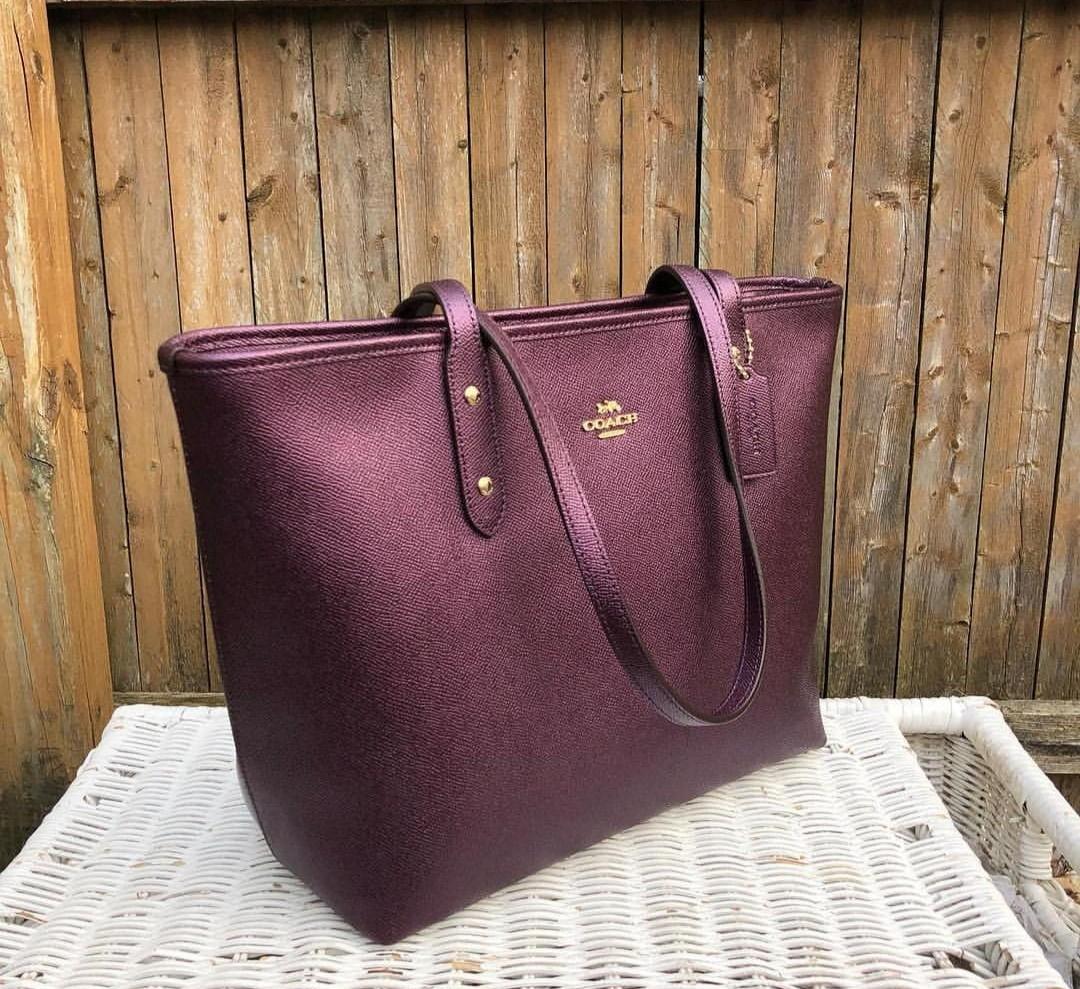 Coach Cross grain Leather City Zip Tote Metallic rapsberry Women s Fashion Bags Wallets Cross body Bags on Carousell
