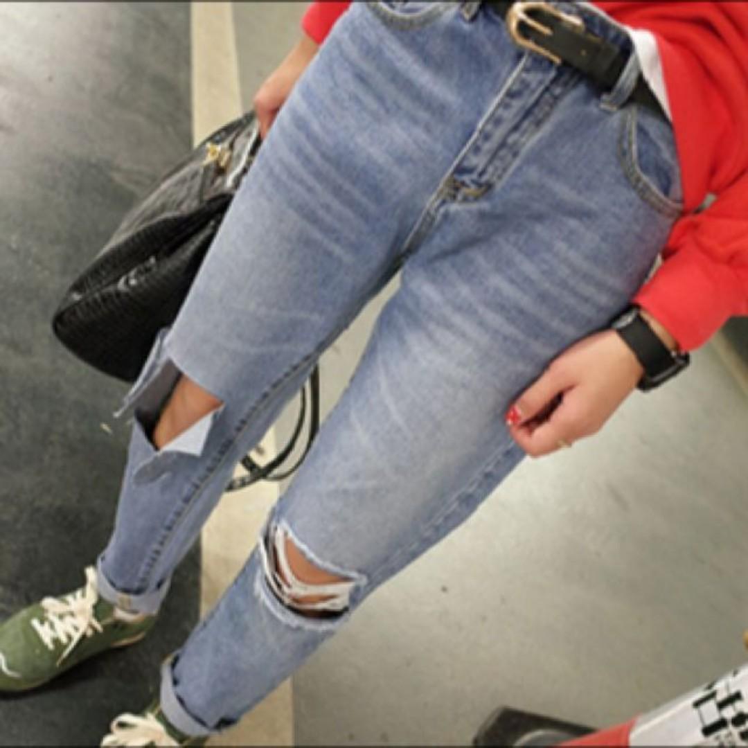 Cut Out Knee Boyfriend Jeans Women S Fashion Clothes Pants Jeans Shorts On Carousell