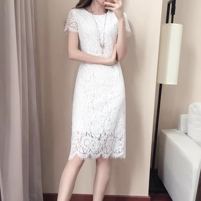 casual white lace dress with sleeves