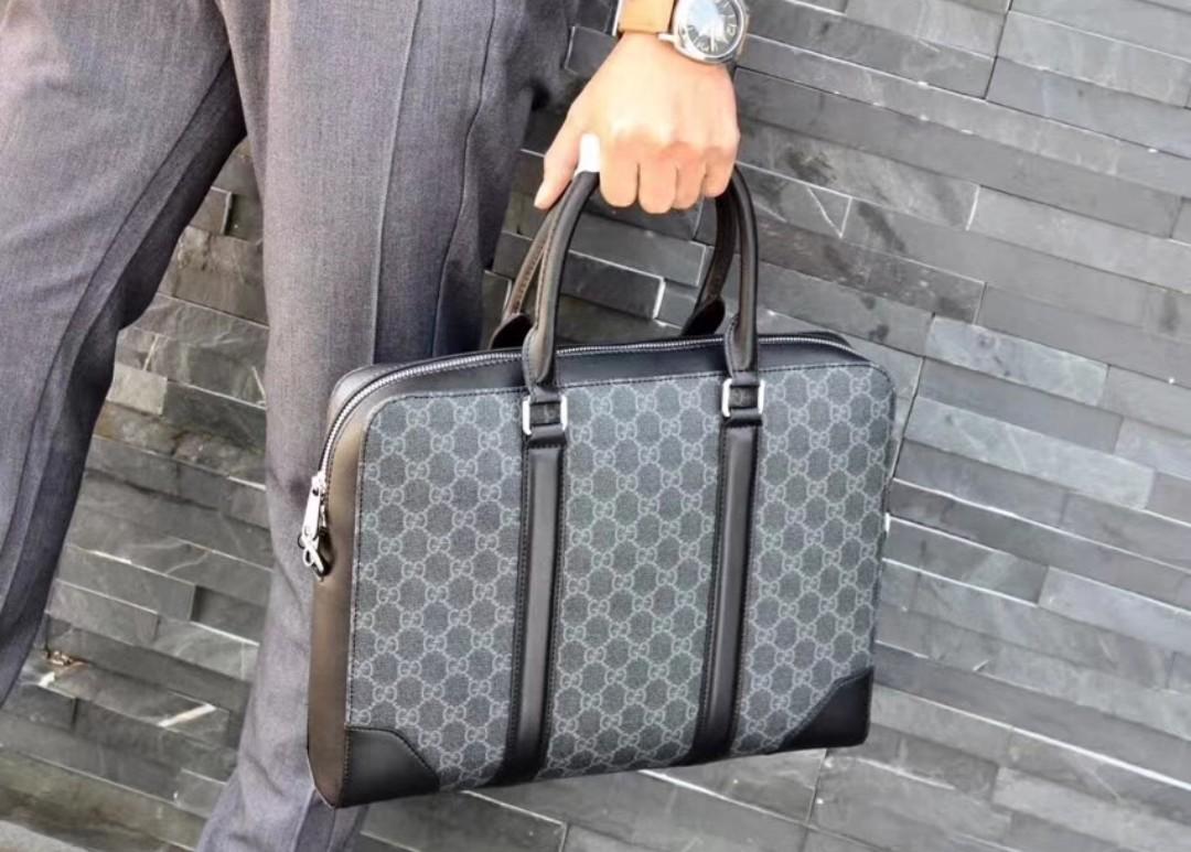 Gucci men's leather laptop bag black, Luxury, Bags & Wallets on