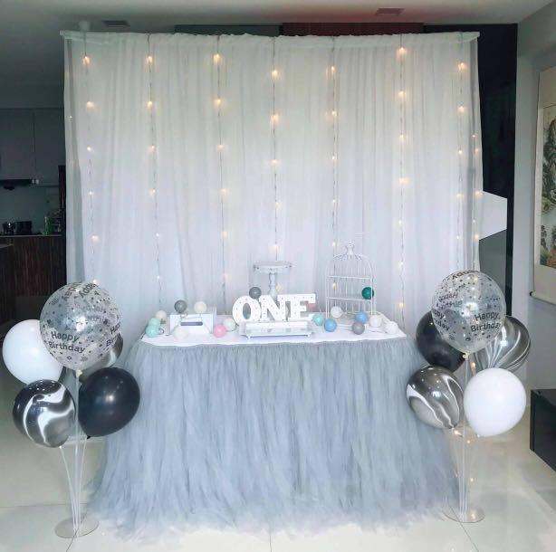 Happy Birthday Setup Party Room Wedding Tulle Skirt Table