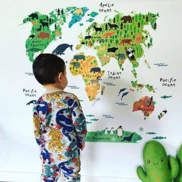 Kids World Map Decal Nursery Decor, Furniture & Home Living, Home Decor ...