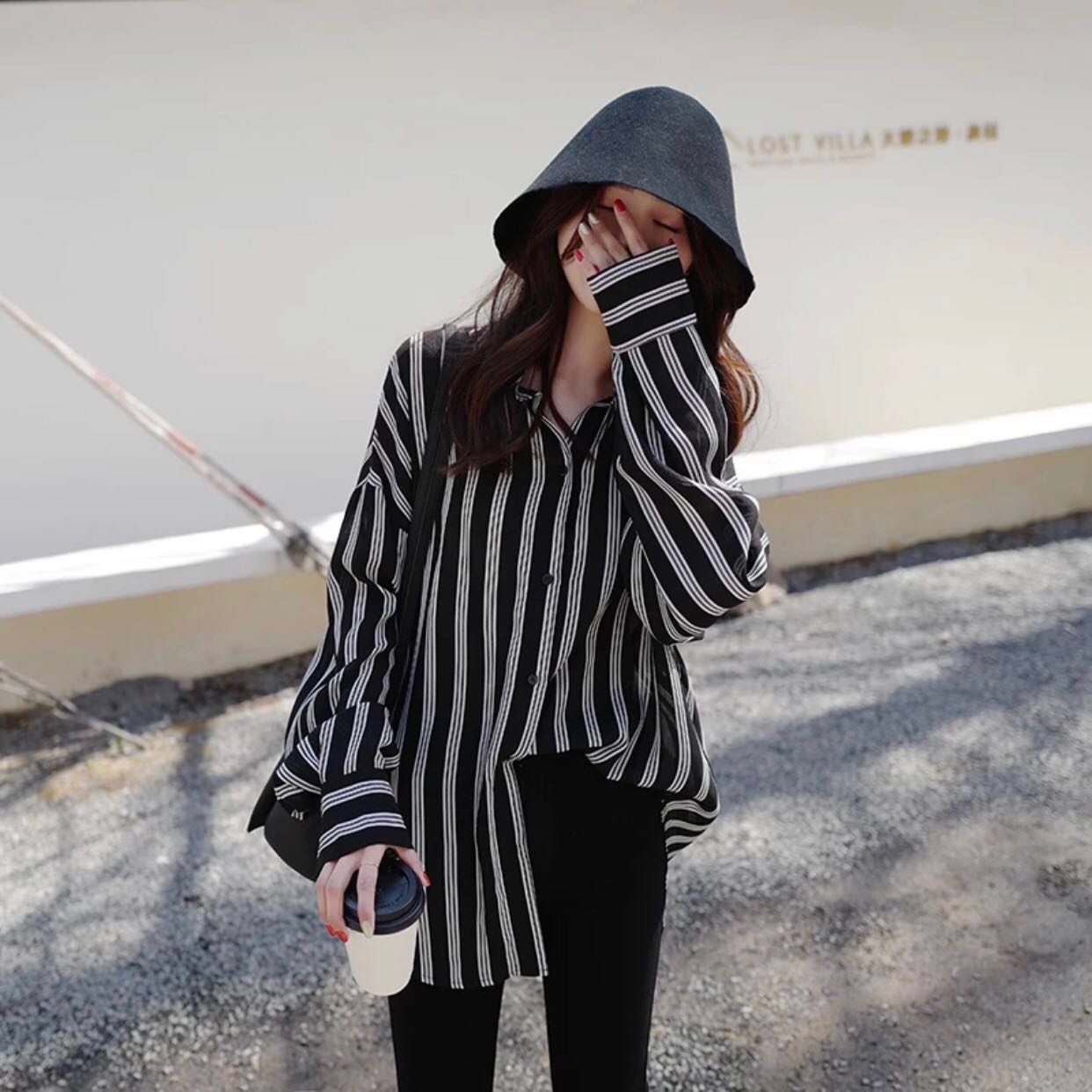 Korean online striped outfit