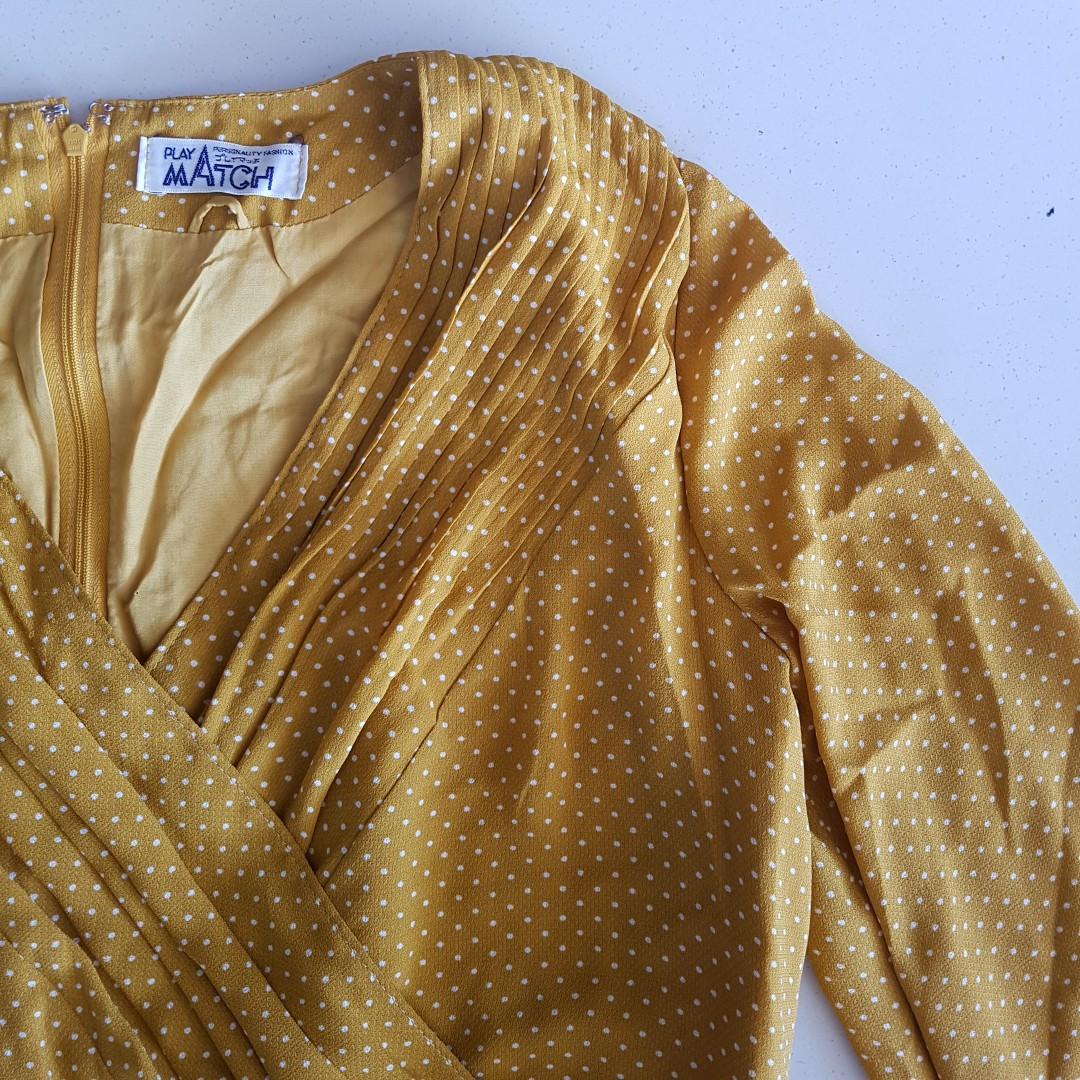 Mustard Polka Dress (Category: Dresses) located in Quezon City. Submitted by mostly99 (Listing ID 202773482, Image 2). Description: Never used. Fits M-L.