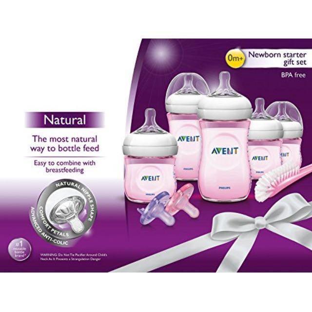 avent pink bottles gift set