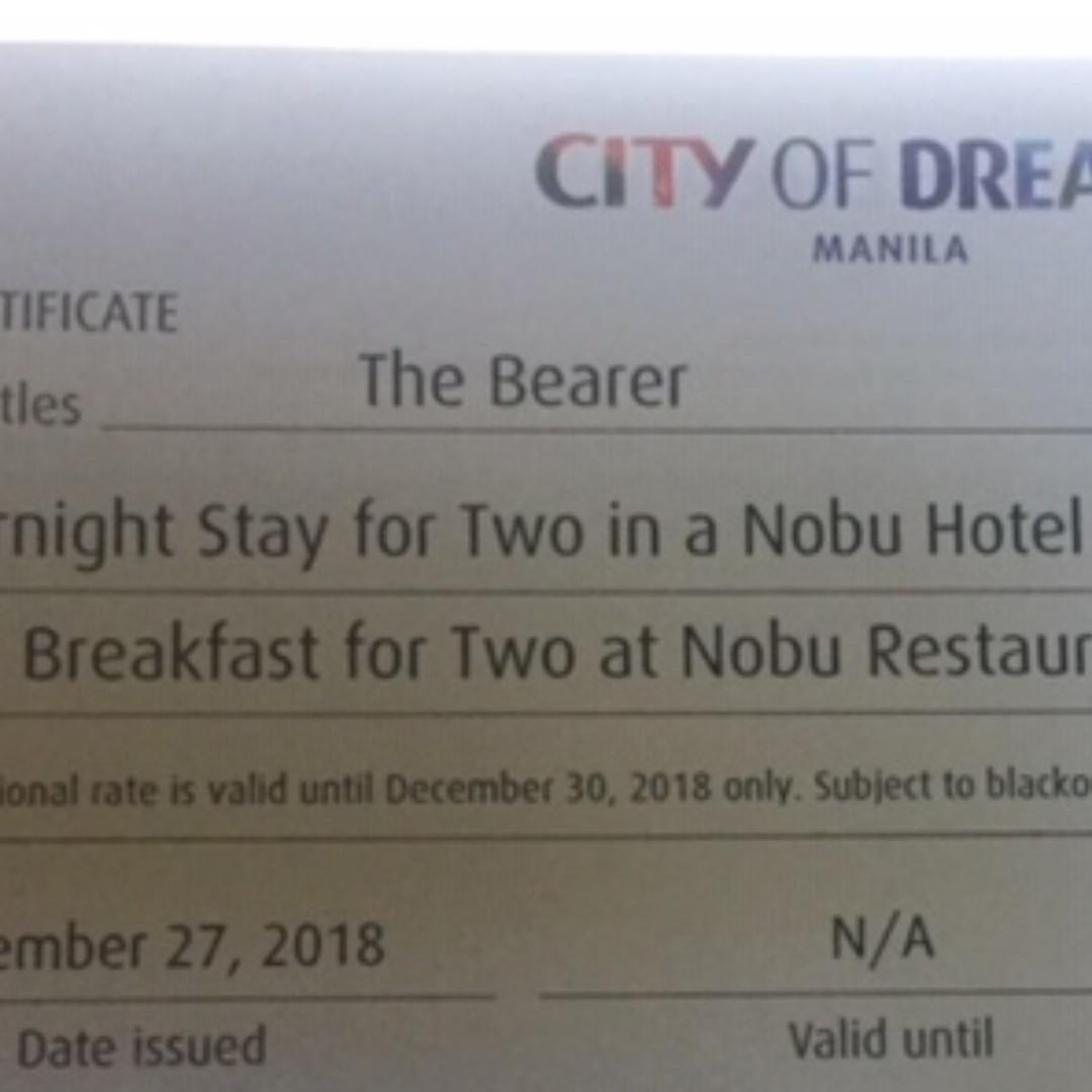 NOBU HOTEL GIFT CERTIFICATE Tickets Vouchers Store Credits on Carousell