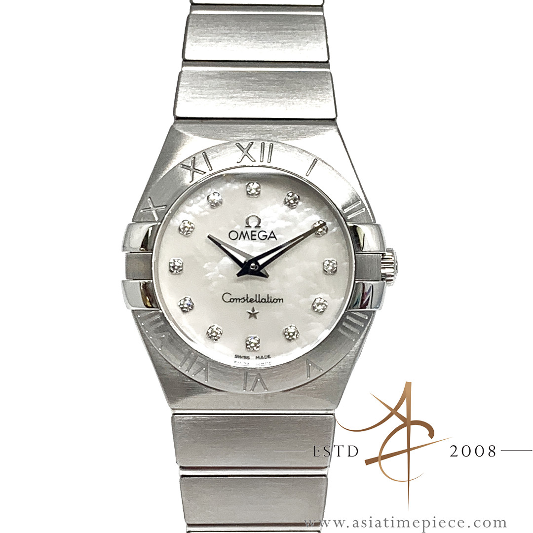 Omega mother of pearl watch with diamonds sale