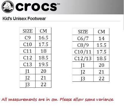 crocs size chart in cm