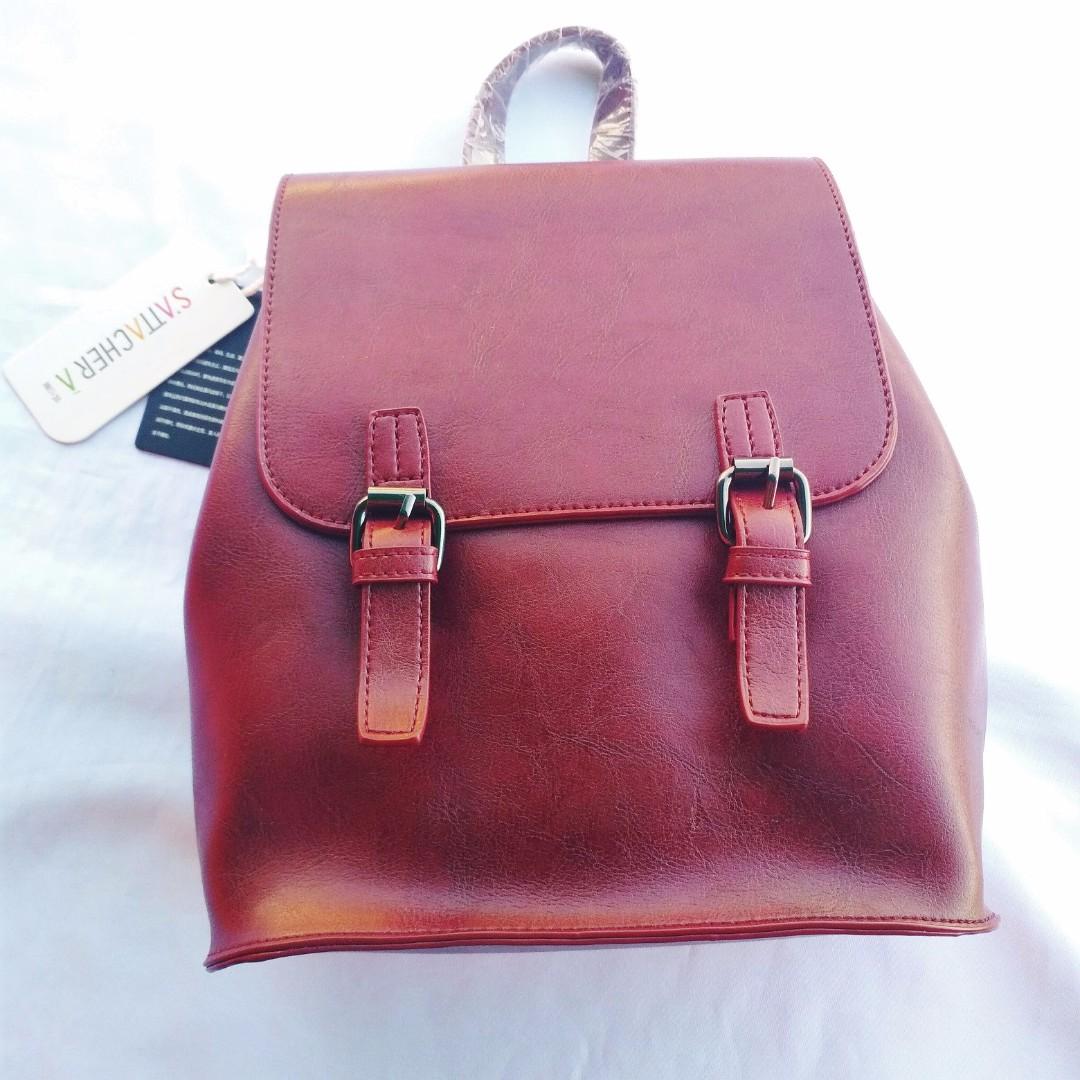 SATTACHERA Maroon PU Leather Flap Closure Mini Backpack, Women's