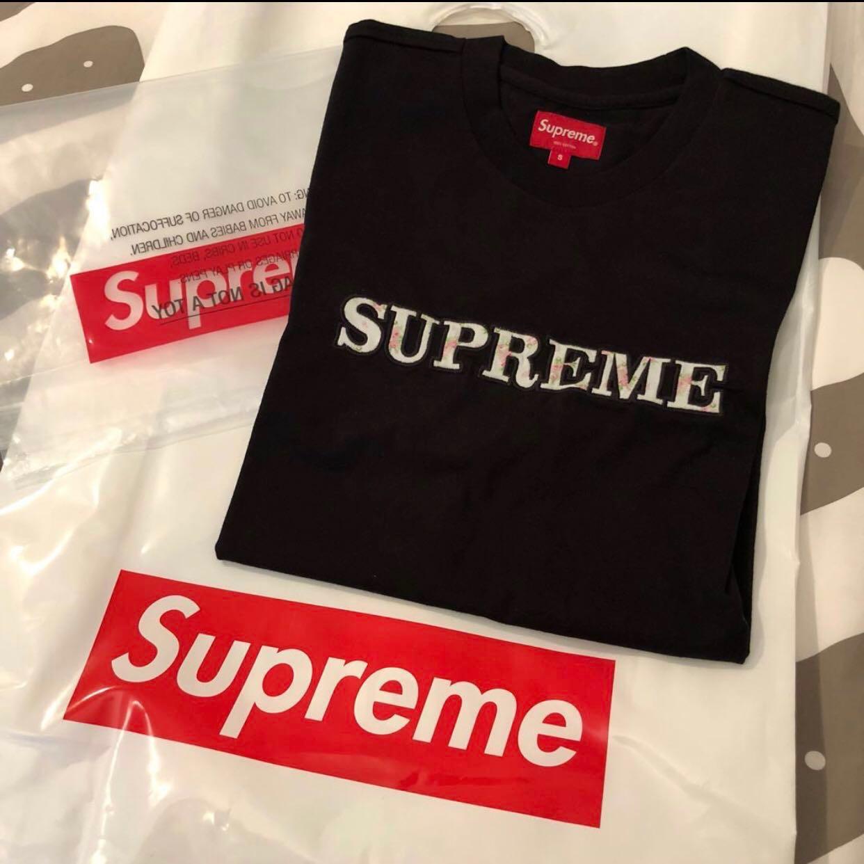 Supreme floral logo tee black deals