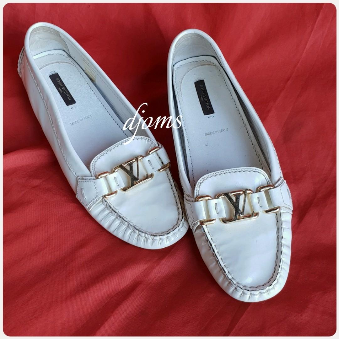 Louis Vuitton White Patent Leather Mobok Driving Loafers Size 8