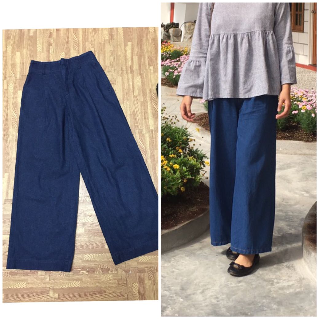 UNIQLO denim palazzo, Women's Fashion 