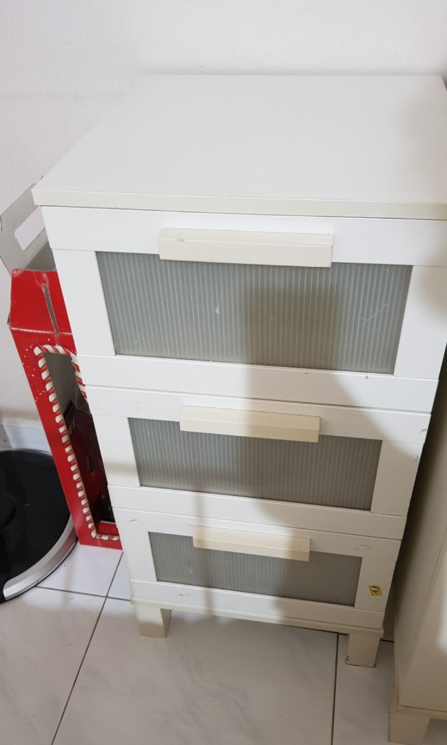 Used Ikea Bedside Table w/3 drawers, Furniture & Home Living, Furniture