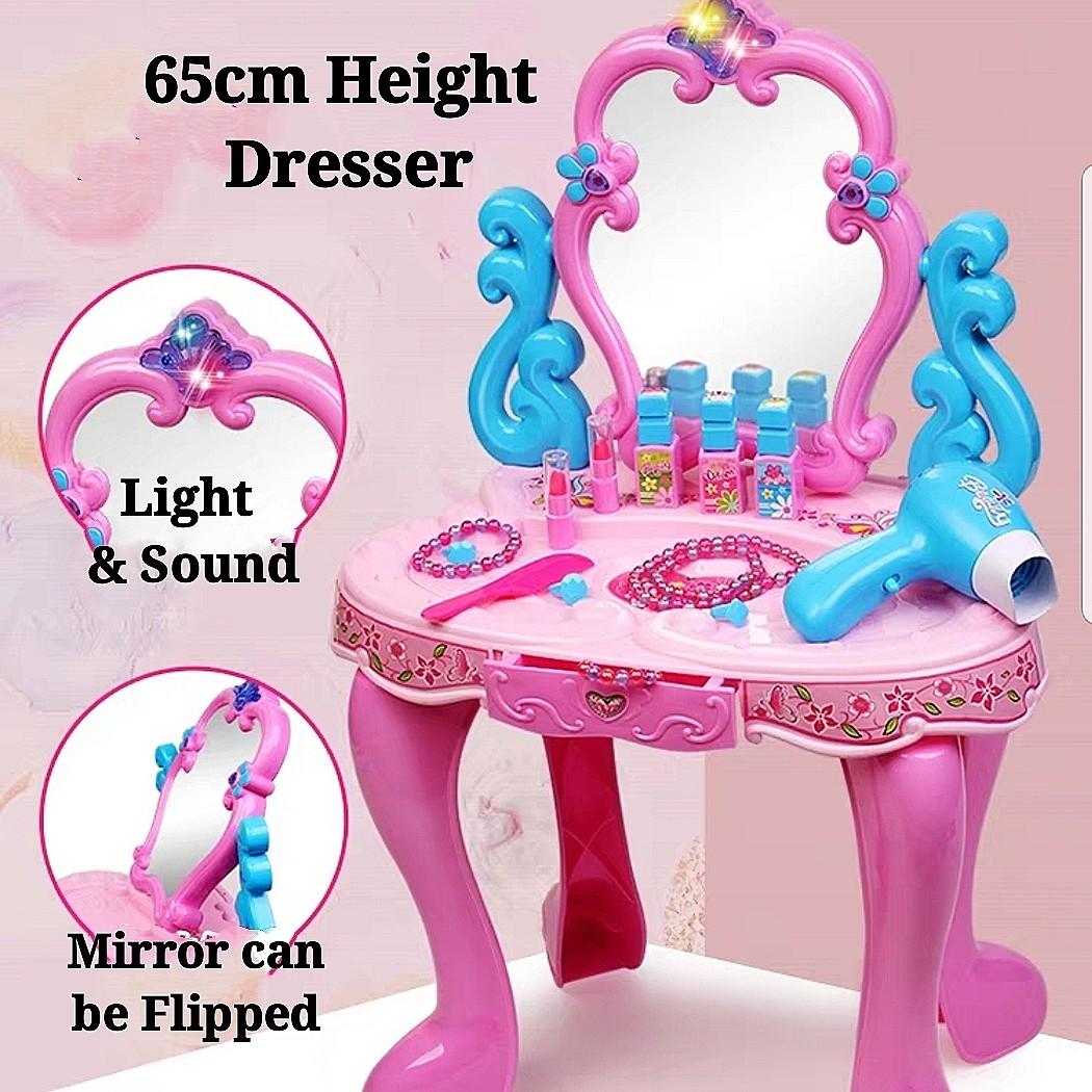 65cm Pink Princess Girl Dresser Makeup Dressing Table With Light And Sound And Battery Operated Hairdryer Babies Kids Toys Walkers On Carousell The ideal piece of furniture to compliment any unicorn themed childrens bedroom. carousell