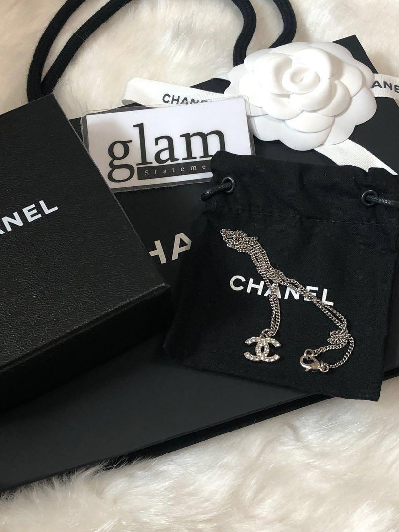 Authentic Chanel F12 V Silver Crystal Embellished Mini Cc Logo Pendant Necklace Luxury Accessories On Carousell