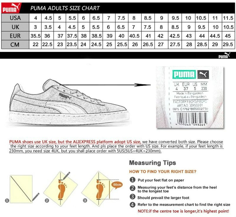 Bts Puma Shoes Size Chart