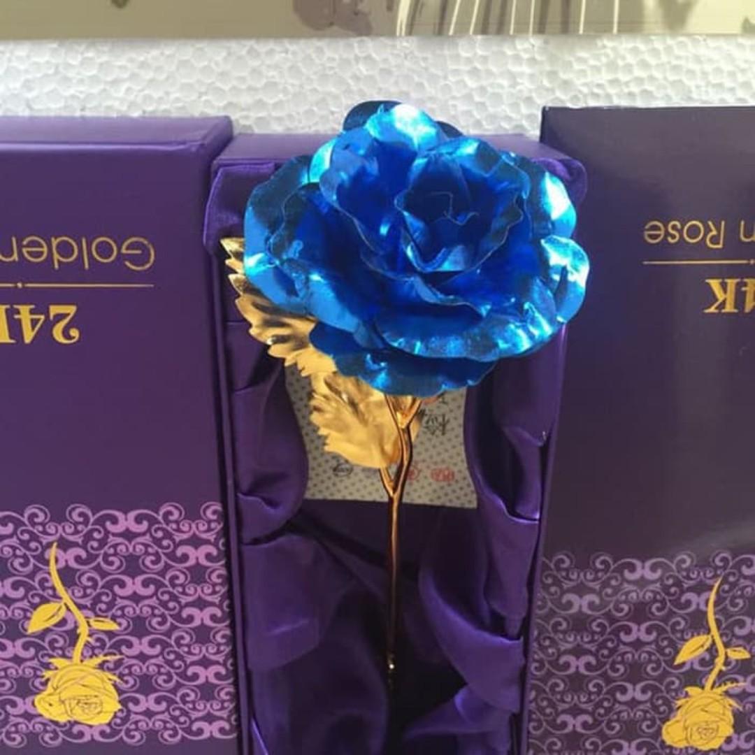 Bunga Mawar Biru Emas 24k Rose Flower Gift Kado Hadiah