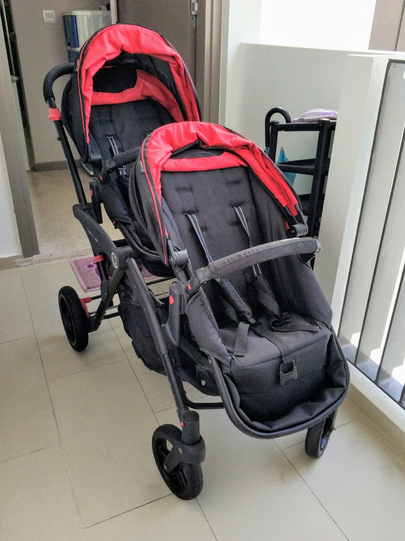 options double stroller red