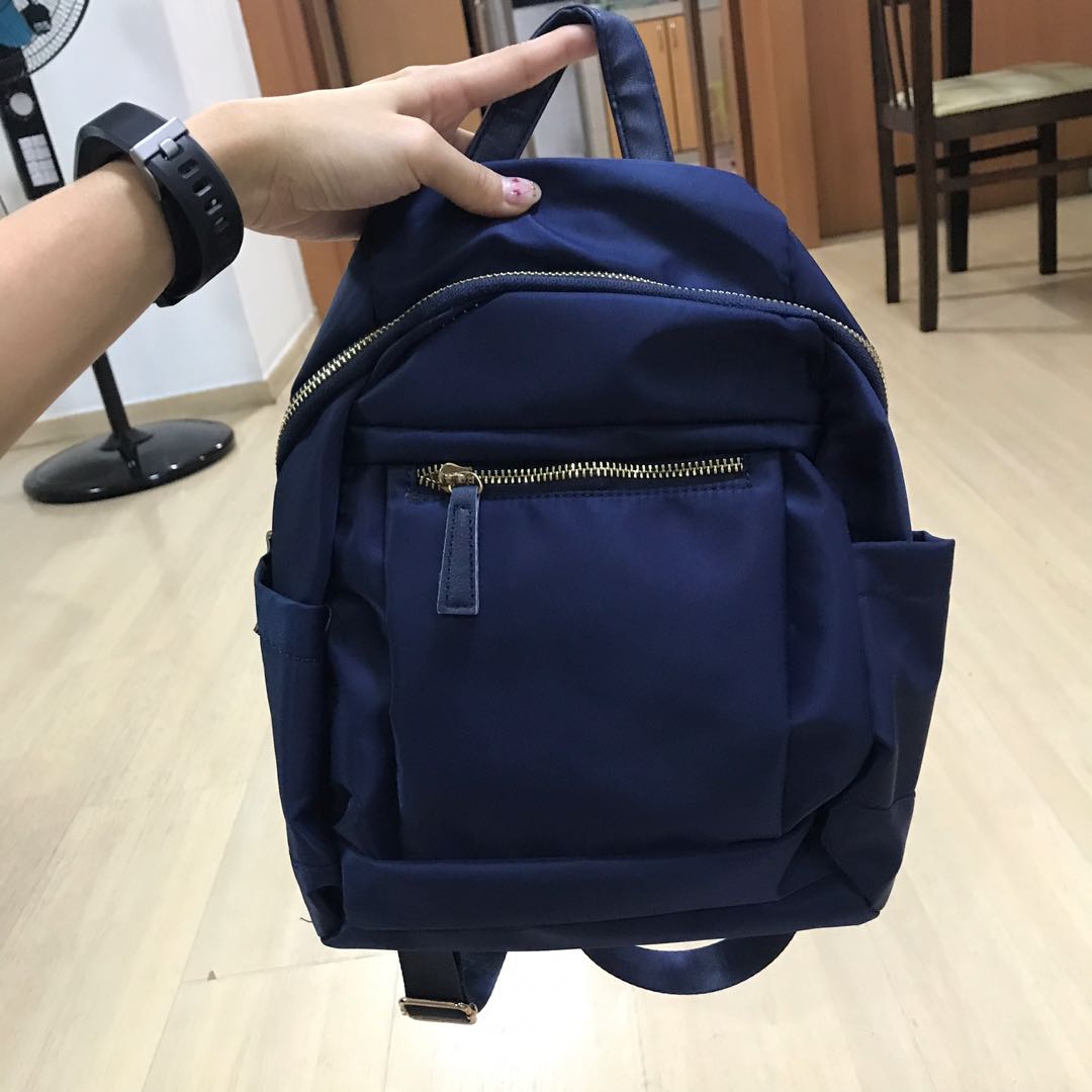 blue nylon backpack