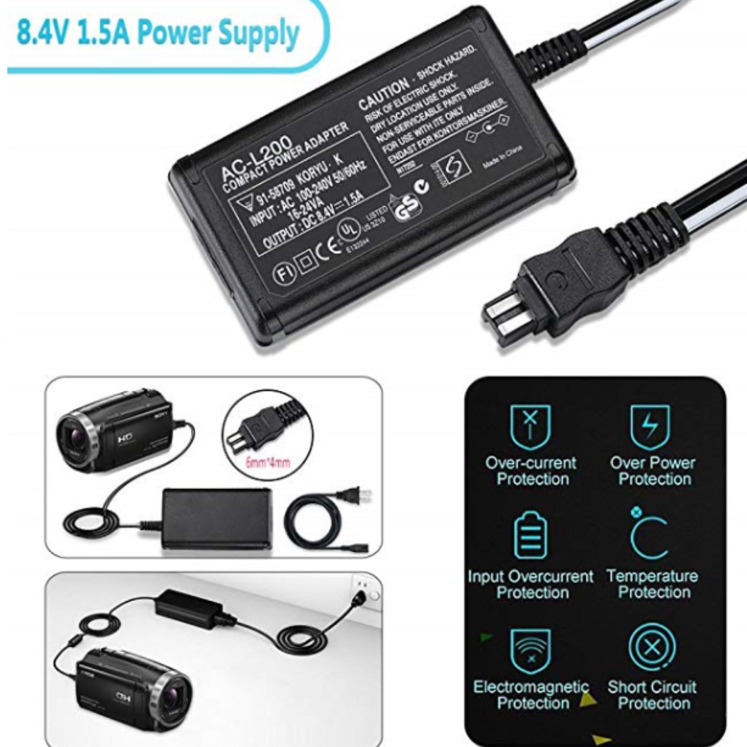 HQRP AC Adapter For Sony HandyCam DCR-HC21, HC22E, HC23E, HC26 - 8.4V 1.5A Charger