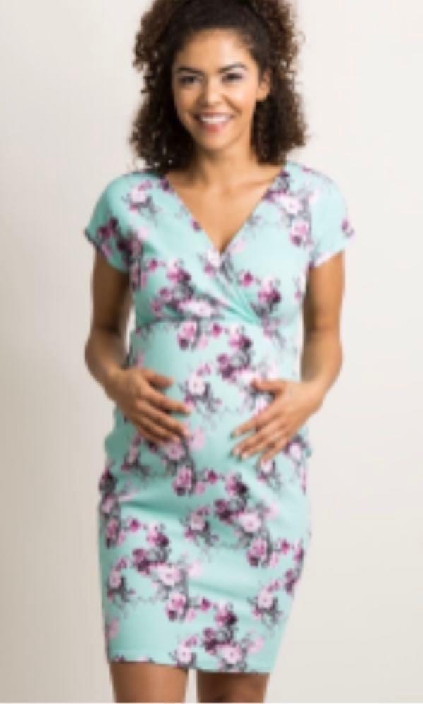 mint floral maternity dress