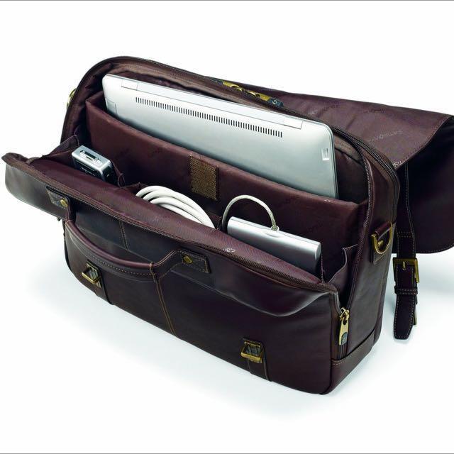Samsonite Colombian Leather FlapOver Laptop Messenger Bag Dark Brown