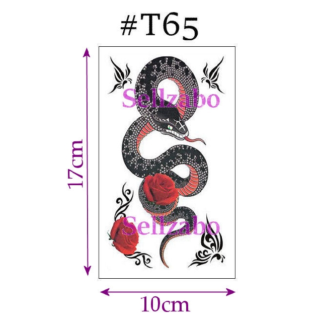 T65 Fake Temporary Back Body Skin Back Arms Hands Legs Neck Ankles Tattoo Stickers Washable Wash Off Print Sellzabo Patterns Designs Tatoo Tatto Accessories Red Black Colour Fierce Animals Snake È Ular