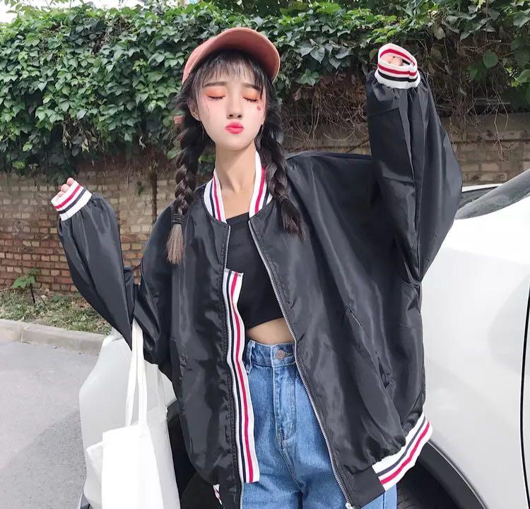 18 2 COLOURS white black vintage bomber jacket ulzzang jersey