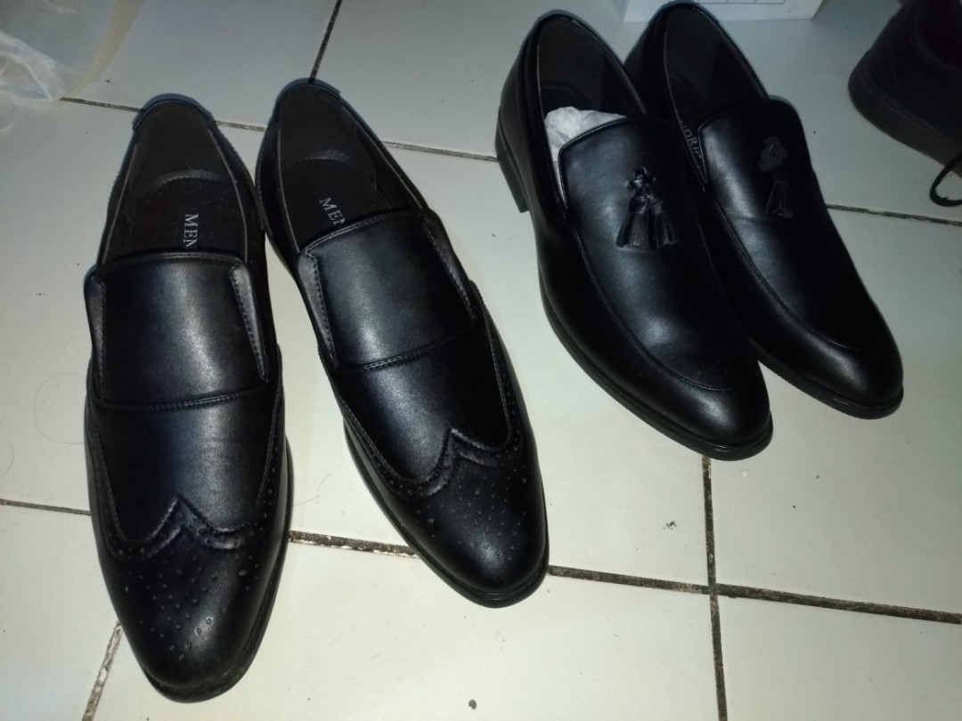 Black Leather Shoes by MENDREZ, Men's 