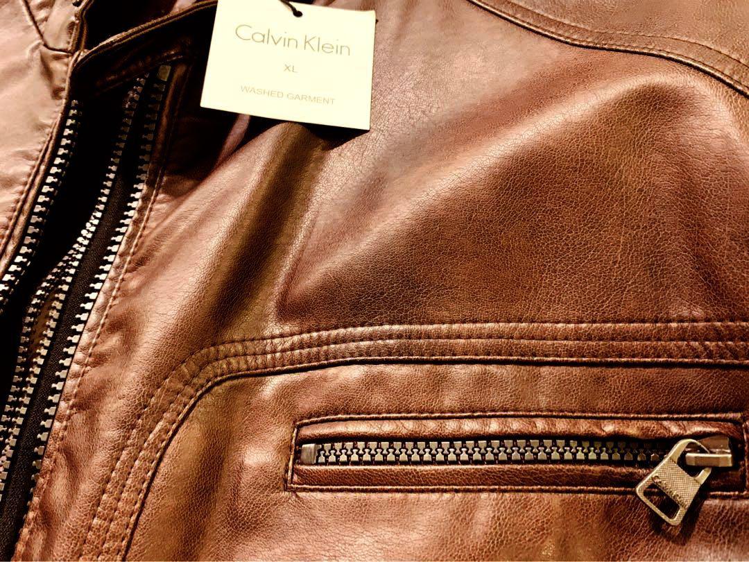 Calvin klein men's faux leather bomber jacket hot sale
