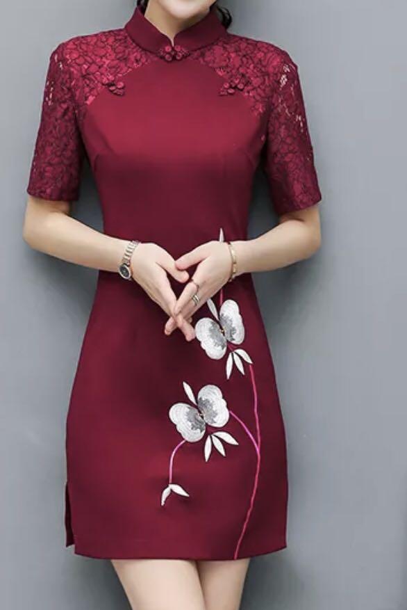 Elegant Slim Cheongsam Maroon