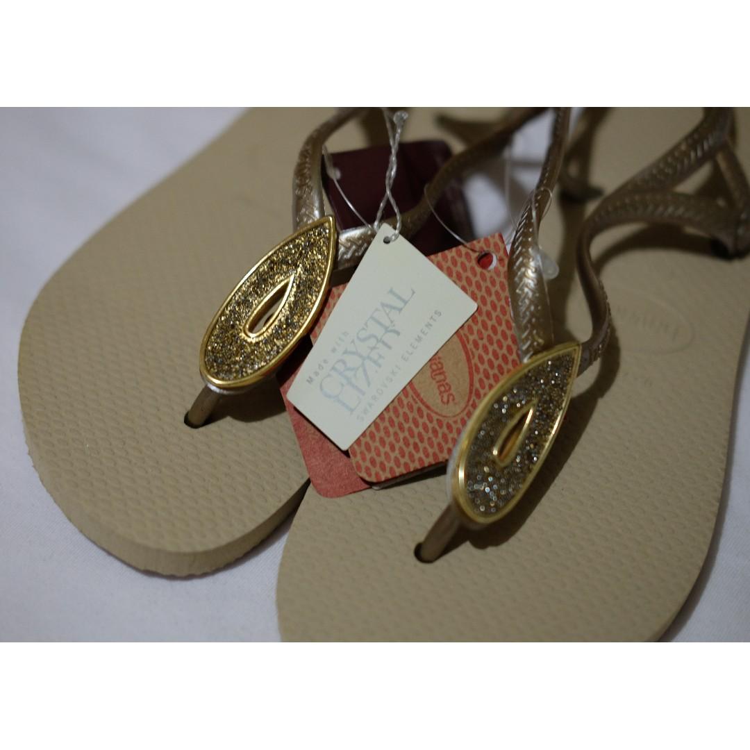 Havaianas Luna Special Crystal Accented Thong Sandal Sand Grey 35 36 37 38