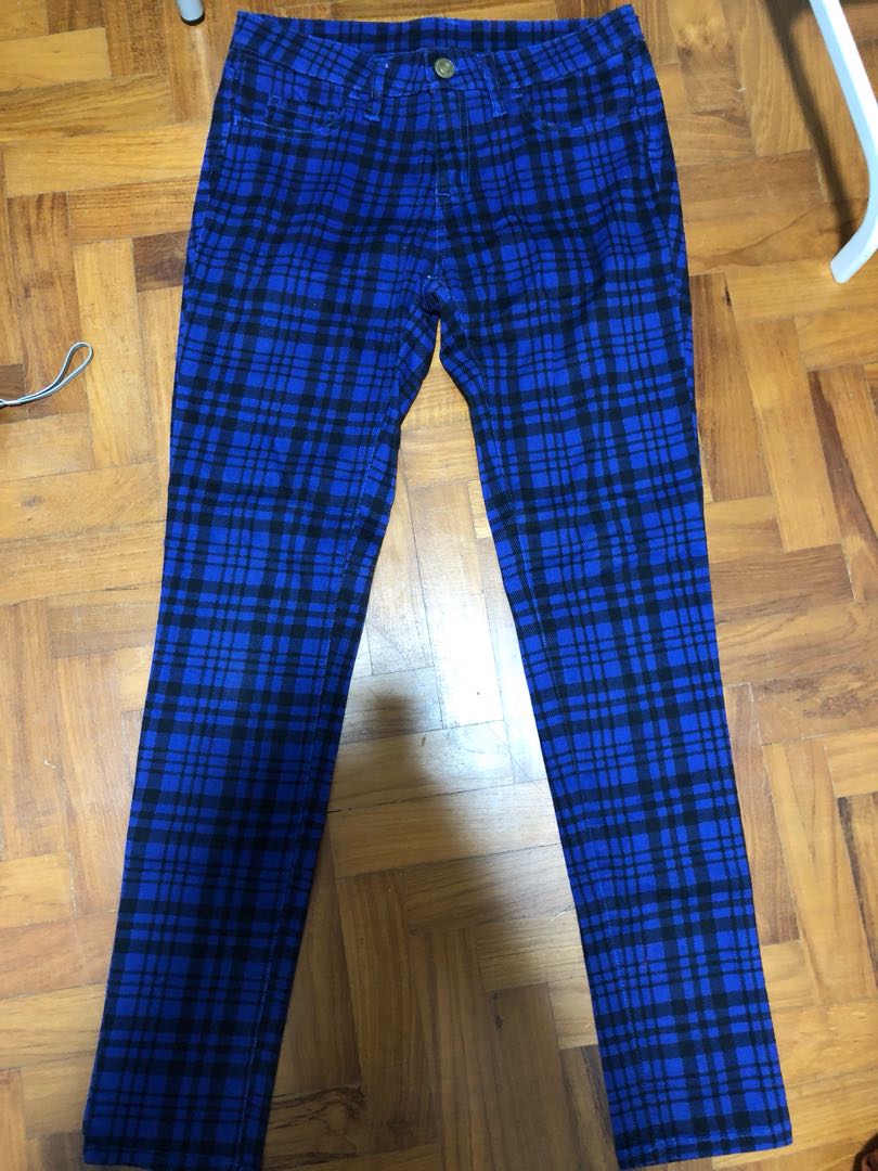 checkered pants blue