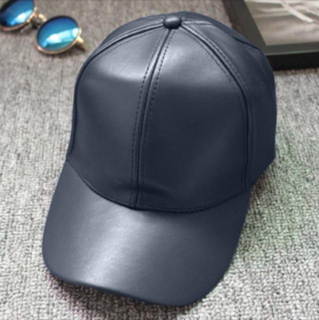 mens black leather baseball cap