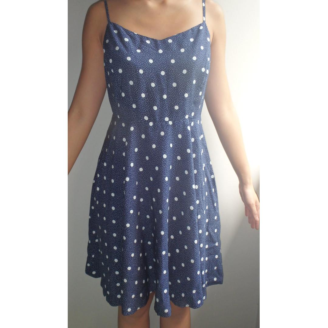 Old Navy New Polka Dot Blue White Dress Women S Fashion Clothes Dresses On Carousell