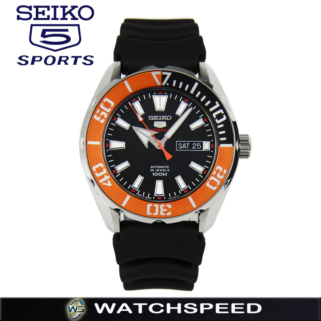 Seiko 5 Sports Automatic Orange Bezel Black Rubber Watch Srpc59j Srpc59 Men S Fashion Watches On Carousell