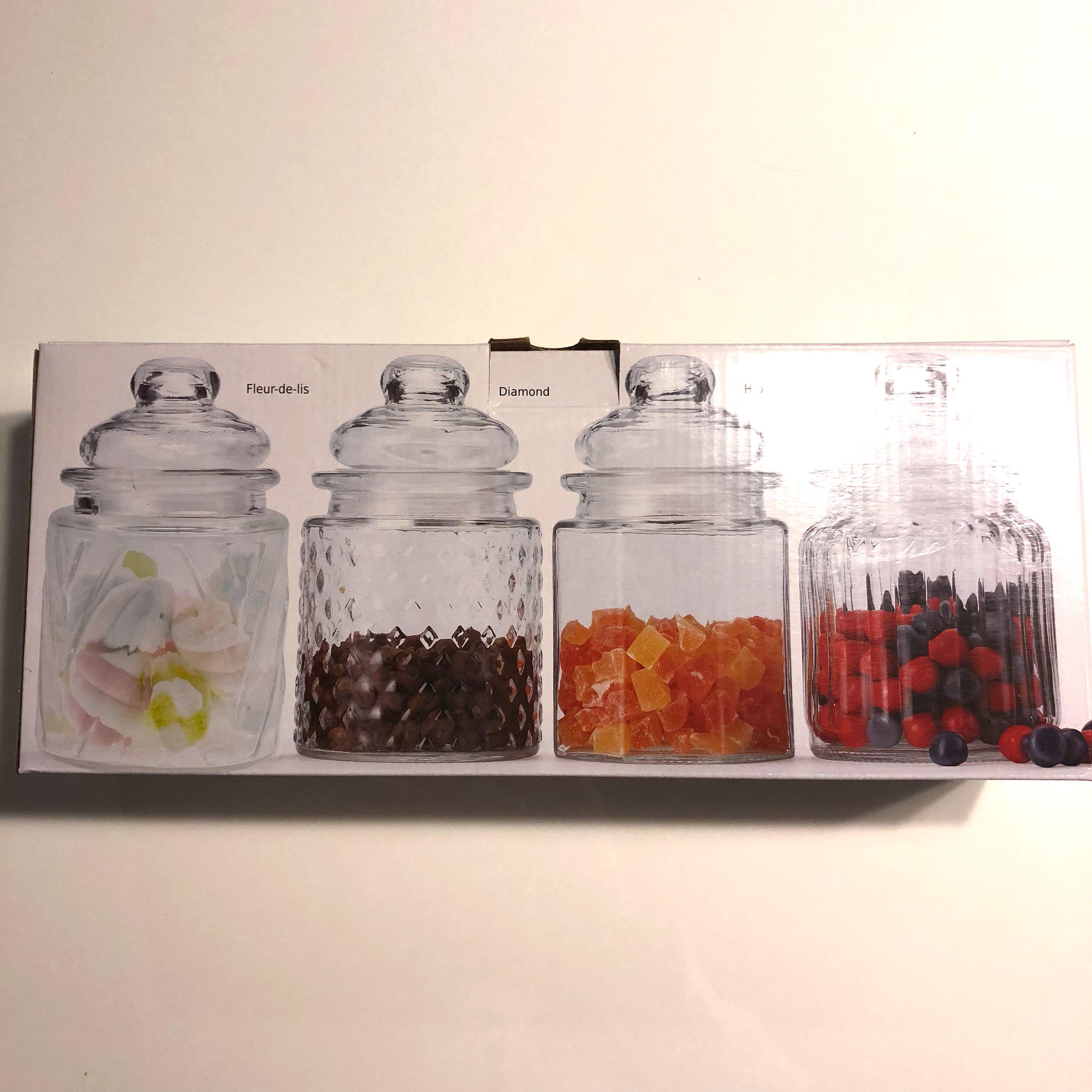 SSF mini glass canisters (4 diff designs), Furniture & Home ...
