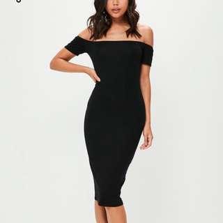 Missguided black bardot midi dress, BNWT IN BAG, UK8