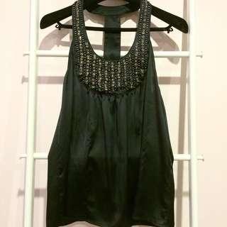 Zara Embellished Satin T-back Top, Size L