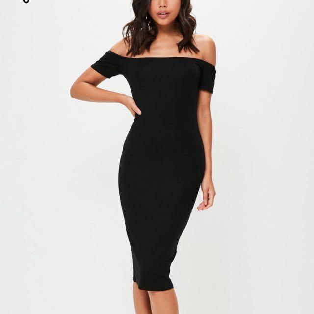 black bardot midi dress