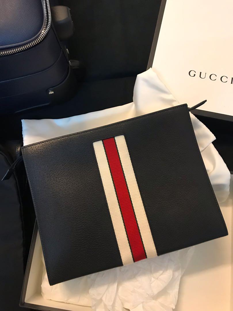 Gucci stripe outlet leather pouch