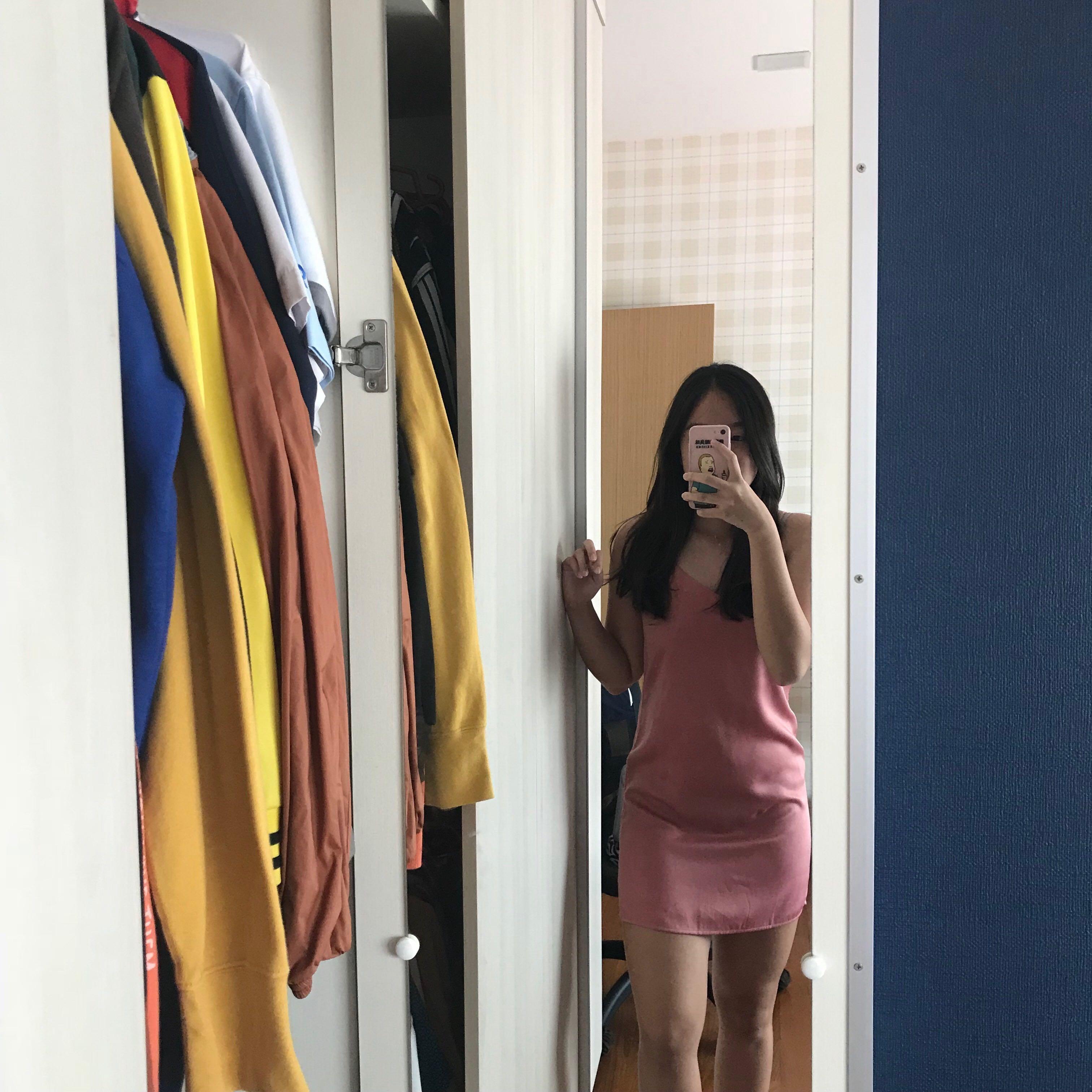 pink satin shift dress