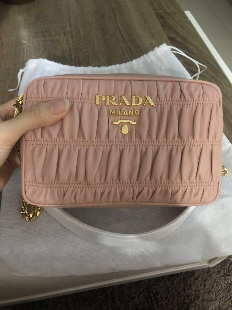 Prada leather crossbody pink bag (Cat number 1BH112), Women's Fashion, Bags  & Wallets, Purses & Pouches on Carousell