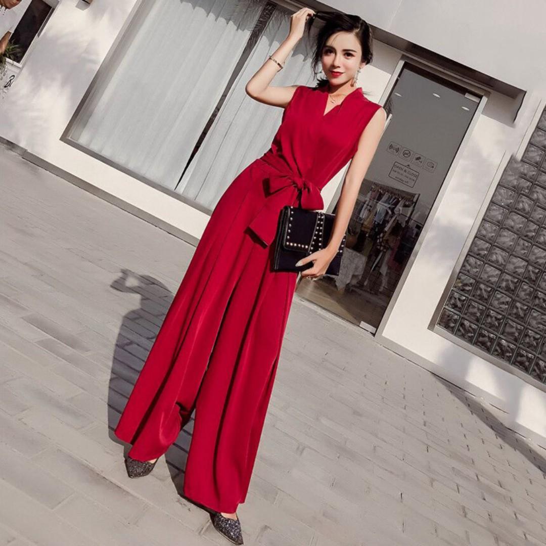 Pre order red black nude sleeveless OL office formal jumpsuit