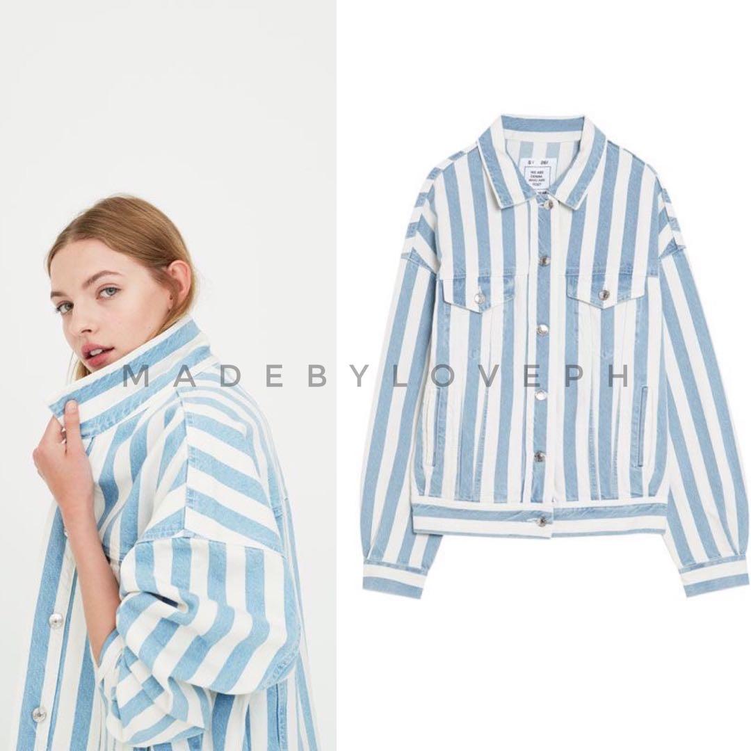 pull and bear striped denim jacket