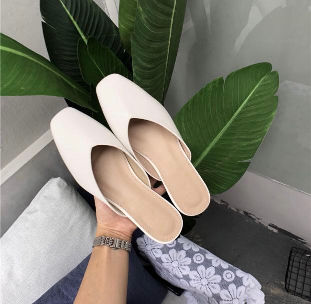 White slip on mules best sale