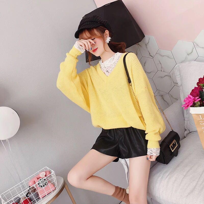 yellow v neck sweater women's