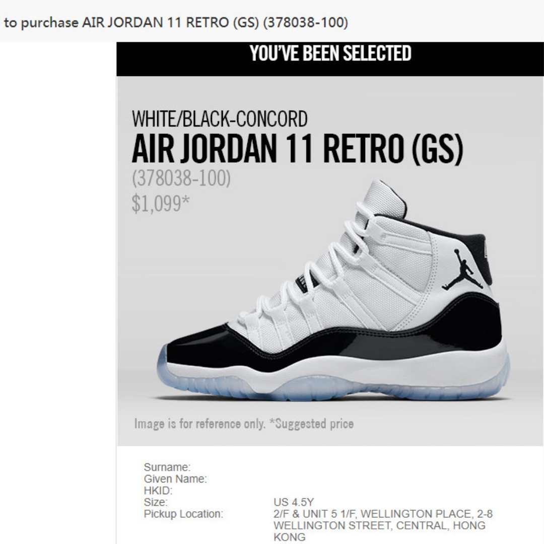 jordan 11 concord size 4.5